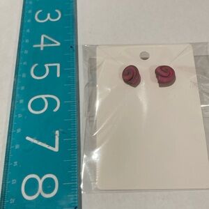 Clay pink earrings handmade with a green strip